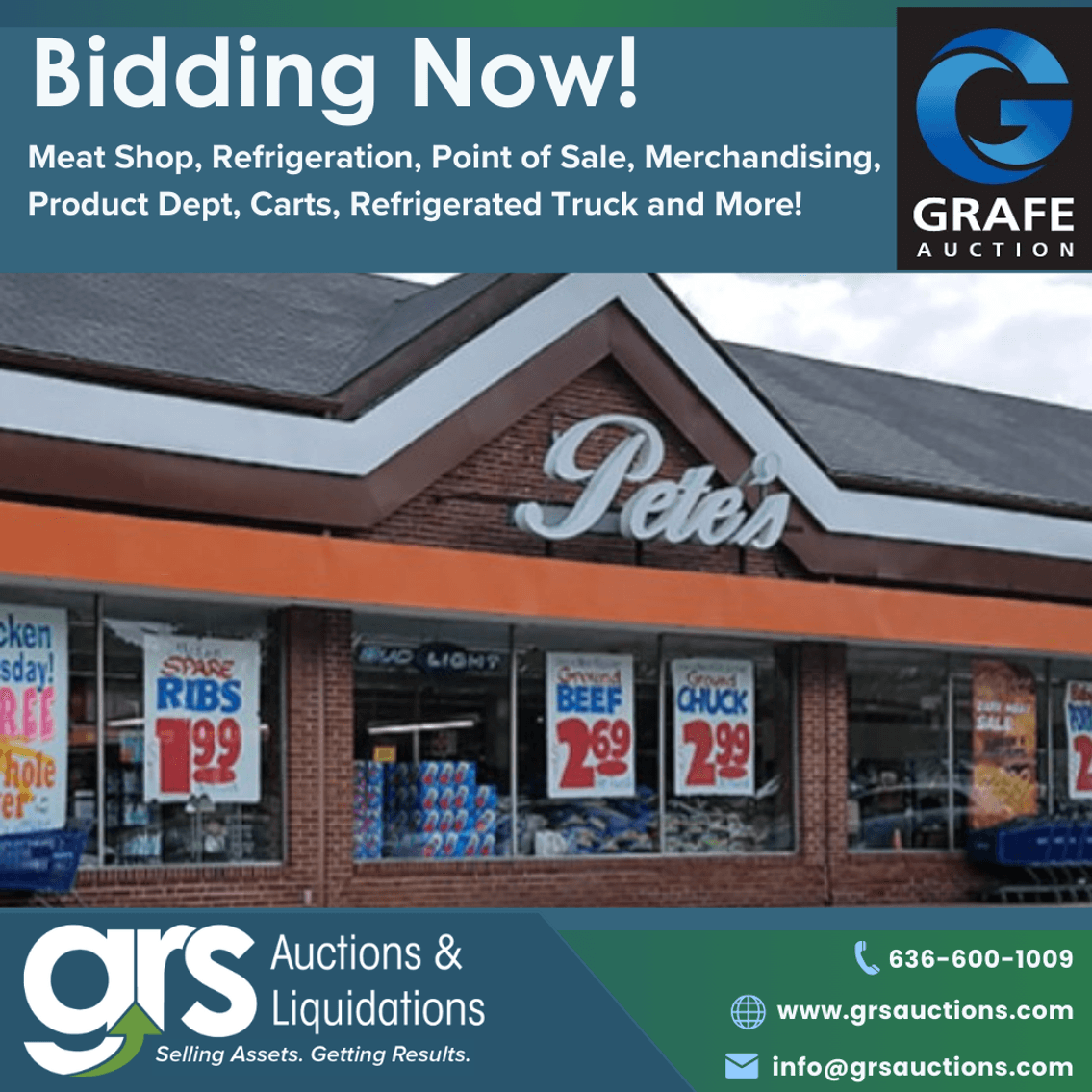 Pete's Market Meat Shop Equipment, Refrigeration, Shelving Bidding Now, Joint Venture with GRAFE Auction