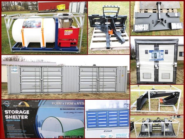 C-Can, Tool Chests, Mobile Toilets & Skid Steer Attachments (grey tag)