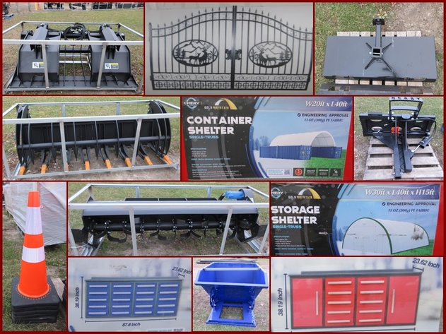 Skid Steer Attachments, Shelters & Tool Chests (blue tag)