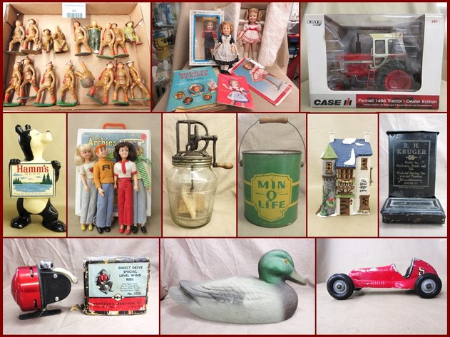 Vintage License Plates,  Vintage Lures, Collector Dolls and Antiques (blue tag)