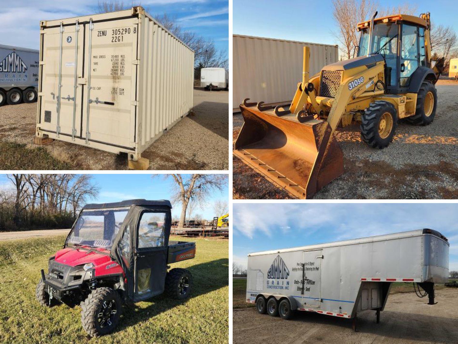 Shipping Containers, Vehicles, Trailers, JD Backhoe, Farm Equipment & More