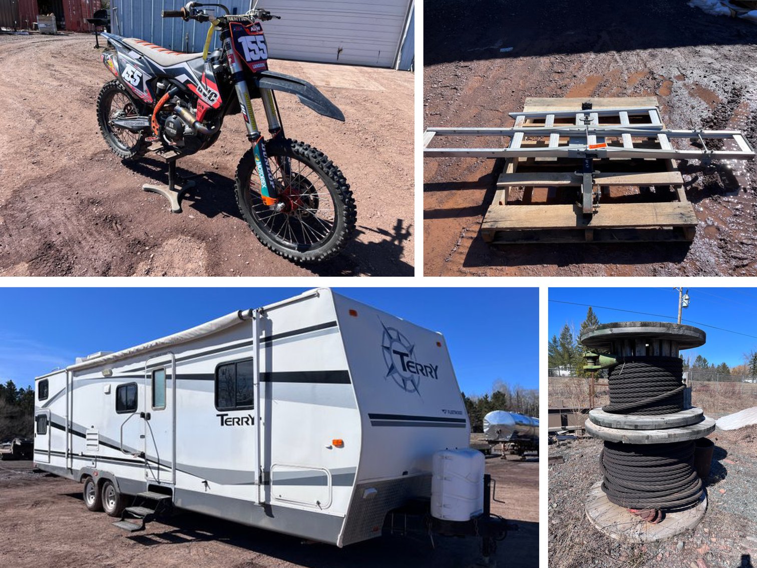 2006 Terry by Fleetwood 32' Camper, 2017 450-SX-F Dirt Bike, Motorcycle Carrier & Cable Rolls
