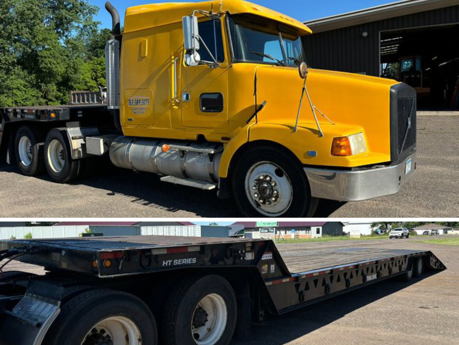 1988 WhiteGMC Semi & 2003 Trail King Trailer With Hydraulic Dove Tail