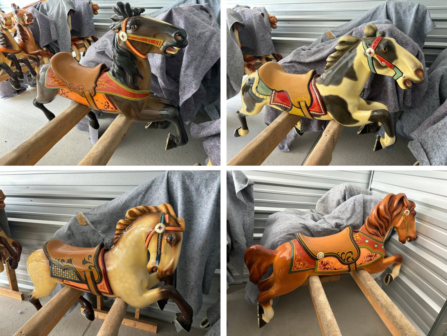 (32) Original Wooden Hand-Carved Carousel Horses: Fully Restored