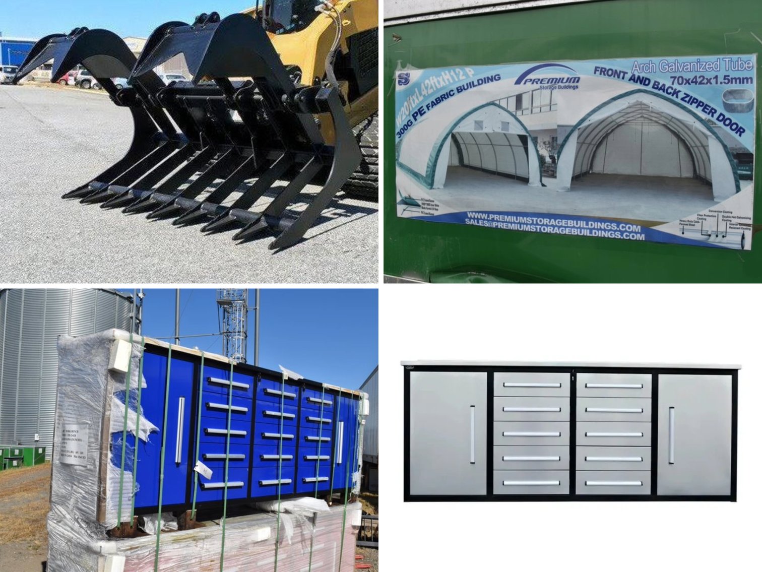 NEW Attachments, Storage Buildings, Tool Benches, Tires & Automotive Equipment