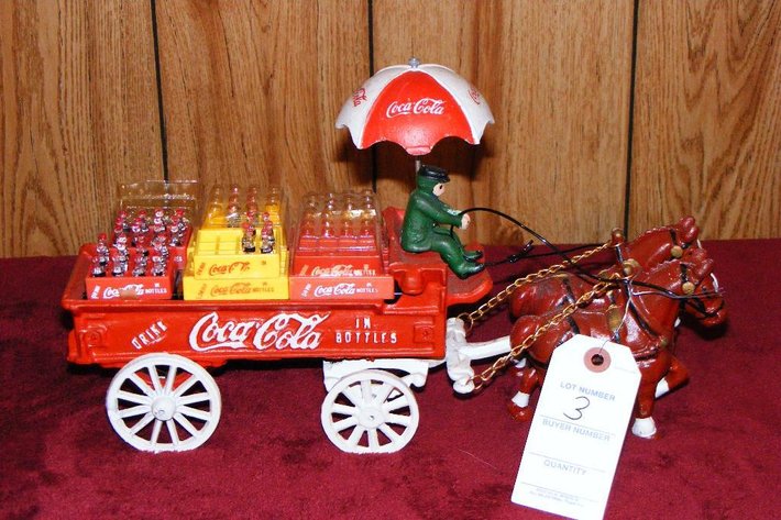 Cast iron Coca Cola delivery wagon & team