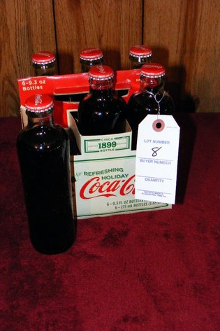 6 pack Coca Cola bottles (replica 1899 - made in 2007, bottles unopened)