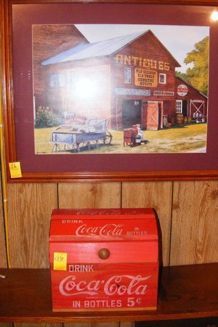 Framed Coke picture, Coca Cola chest