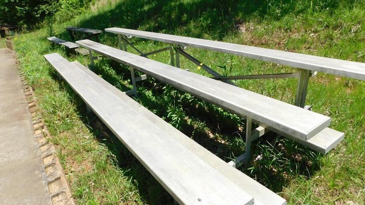 3 bleachers (aluminum, 2 wooden)