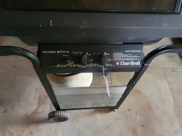 Charbroil grill, foot stool, 3 buckets, floor wax, 4 way lug wrench