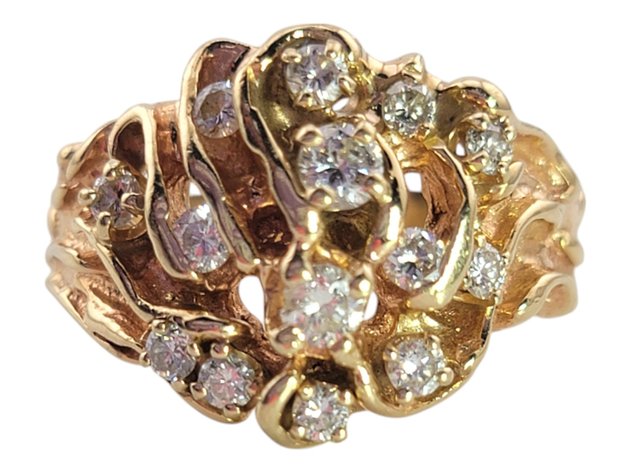 14k Yellow Gold Diamond Statement Ring 