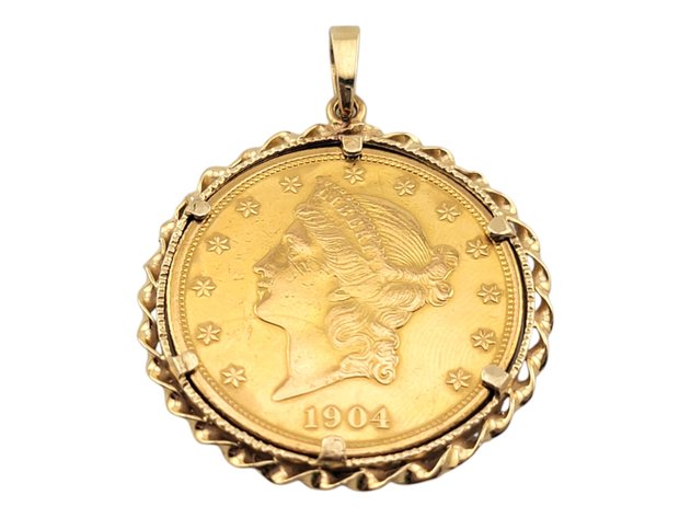 $20 Gold Coin Pendant w/ 14k Mounting Frame & Bail