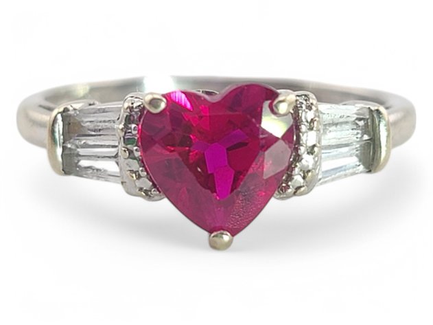 10k White Gold Ruby & Diamond Ring 