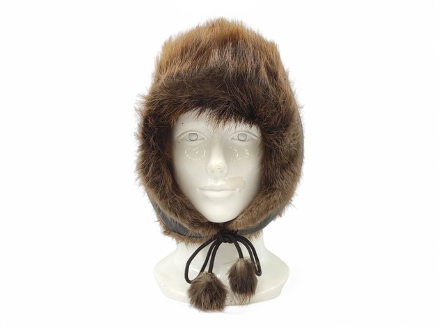 Fur & Leather Trapper Hat w/ Fur Pom-Poms