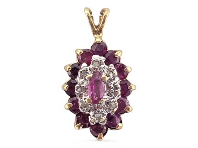 14k Yellow Gold Ruby & Diamond Pendant 