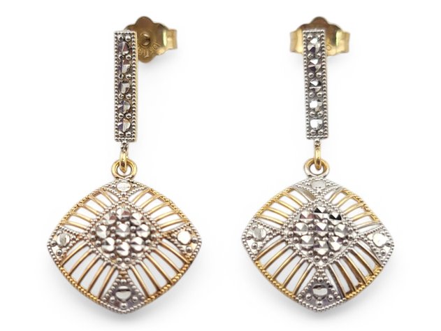 10k Yellow & White Gold Earrings w/ Diamond Accents 