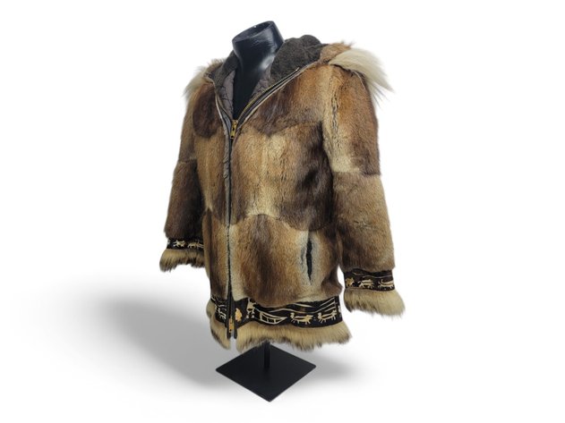 Beaver Fur Coat w/ Musher & Sled Dog Trim