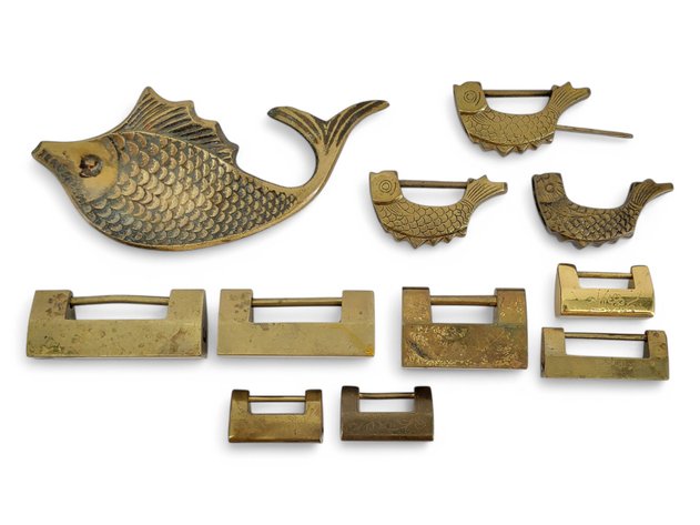 Brass Fish Ashtray w/ Fish & Rectangular Padlocks