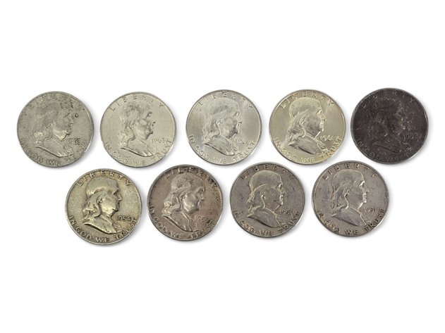 9x 1951-1963 Franklin Silver Half Dollars 