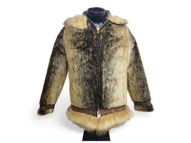 Spotted Seal Fur Coat w/ Embroidered Trim