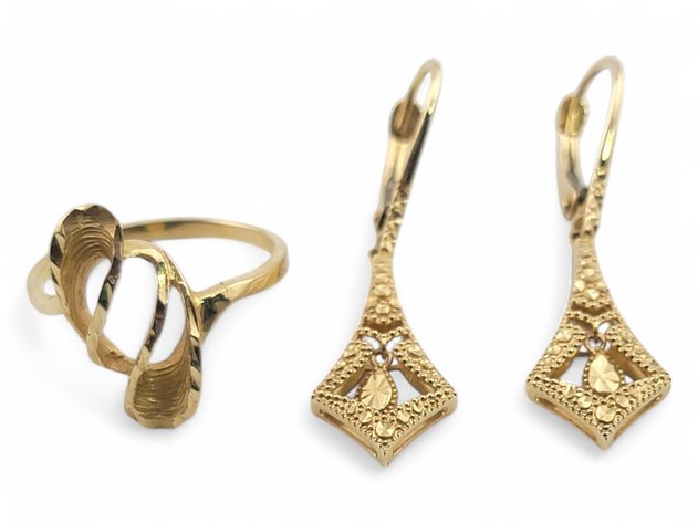 14k Yellow Gold Earrings & Ring