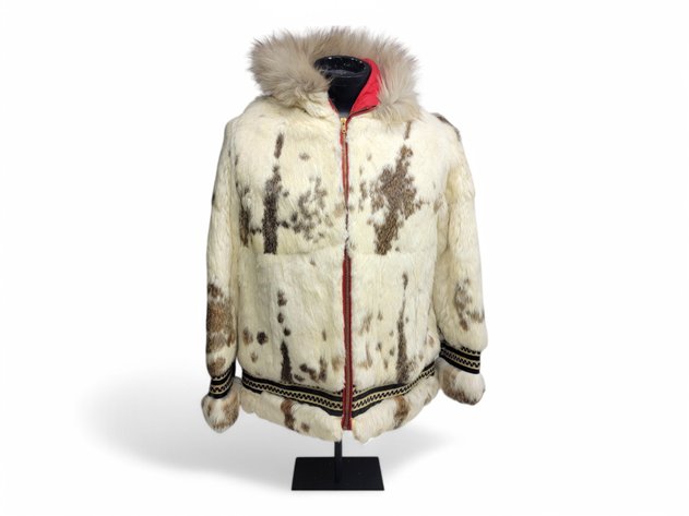 Rabbit Fur Coat w/ Decorative Trim