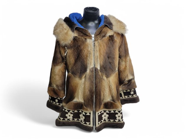 Beaver Fur Coat w/ Floral Trim