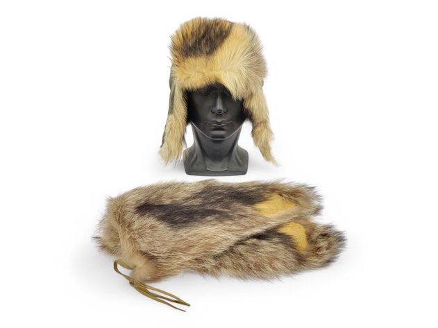 Fur & Leather Aviator Hat w/ Fur Mittens