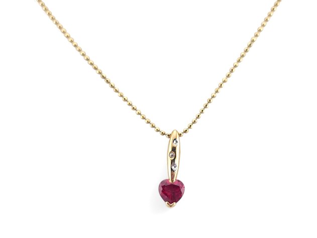 10k Yellow Gold Ruby & Diamond Necklace 