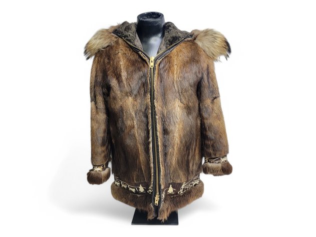 Beaver Fur Coat w/ Musher & Sled Dog Trim