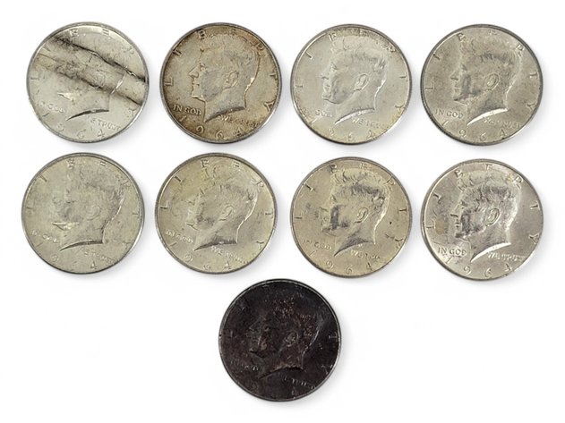 9x 1964 Kennedy Silver Half Dollars