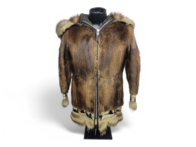 Beaver Fur Coat w/ Musher & Sled Dog Trim