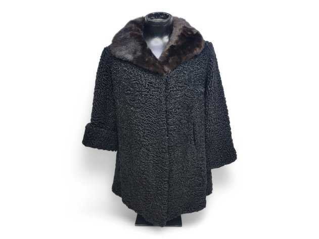 Black Lamb Fur Coat w/ Fur Collar