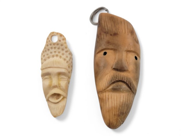 Fossilized Walrus Pendants w/ Bearded Faces