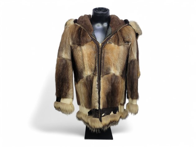 Beaver Fur Coat w/ Patterned Trim