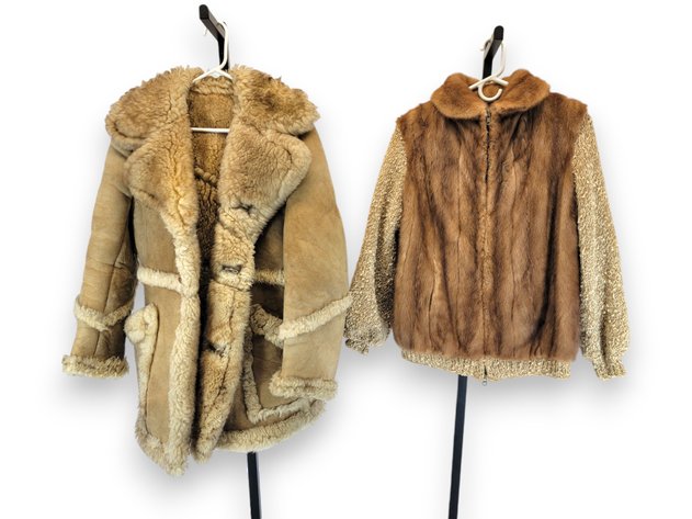 Shearling Coat w/ Sherpa Lining & Mink Fur Sweater Jacket