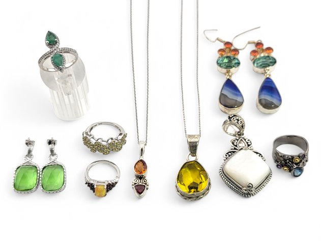 Sterling Silver Rings, Pendant Necklaces, Pendant & Dangle Earrings w/ Gemstones