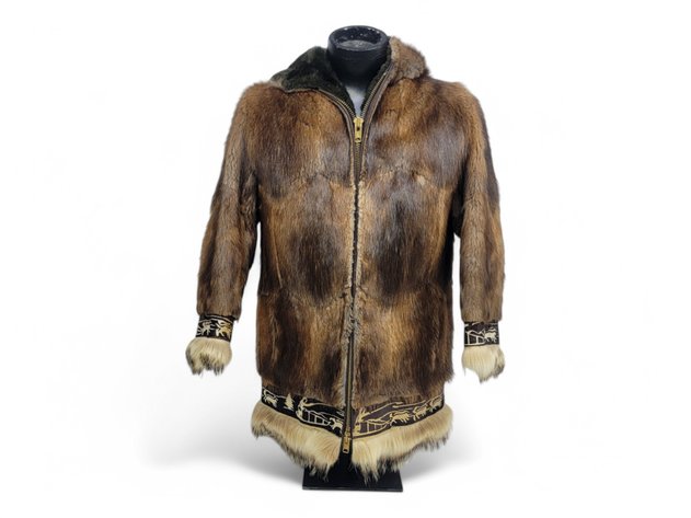 Beaver Fur Coat w/ Musher & Sled Dog Trim 