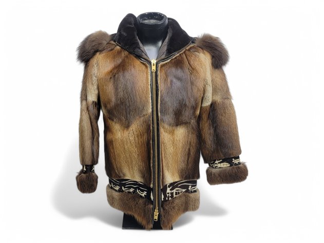 Beaver Fur Coat w/ Musher & Sled Dog Trim