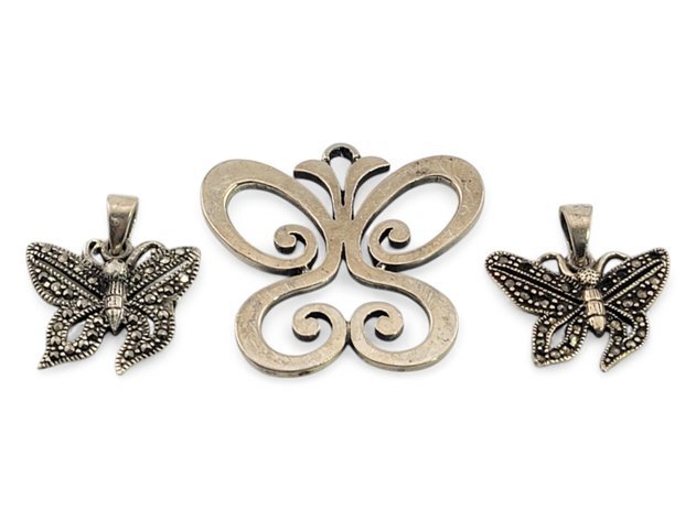 Sterling Silver & Marcasite Butterfly Pendants