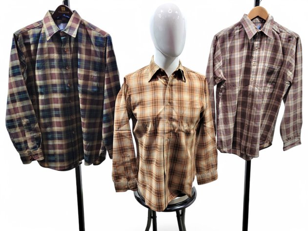 3x Pendleton Wool Long-Sleeve Button-Up Shirts