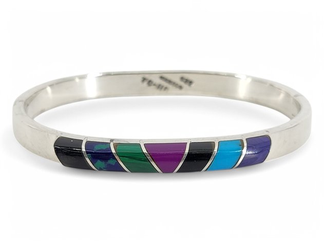 Sterling Silver Bracelet w/ Polychrome Gemstone Inlay