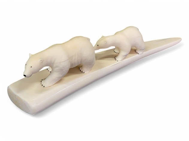 Walrus Tusk Polar Bear Sow & Cub - Pelowook Family