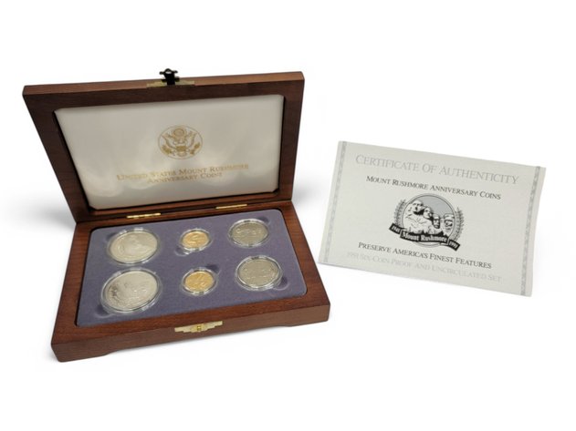 1991 Mount Rushmore Anniversary Gold & Silver 6-Coin Set