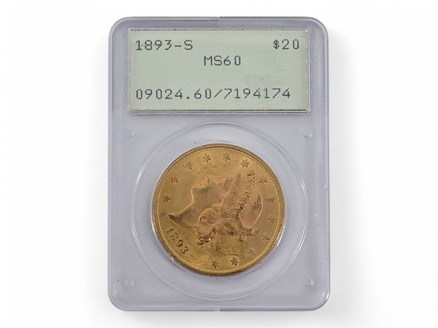 PCGS MS60 1893-S $20 Liberty Head Double Eagle Gold Coin