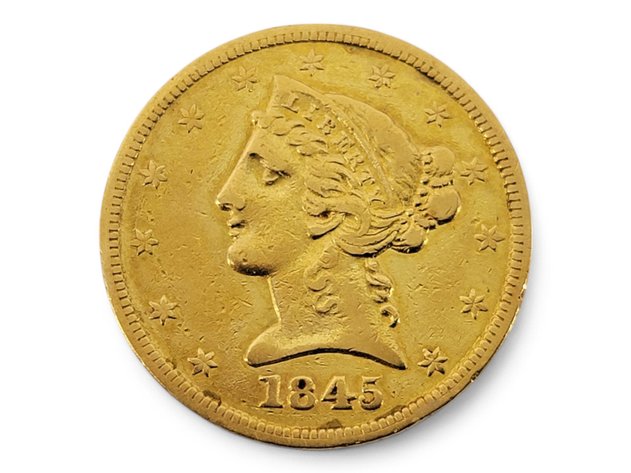 1845 $5 Coronet Head Gold Half Eagle Coin