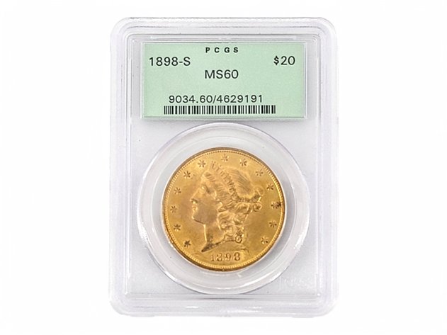 PCGS MS60 1898-S $20 Liberty Head Double Eagle Gold Coin