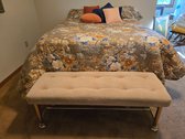 Full Size Bed, Bedding Set, & Stool