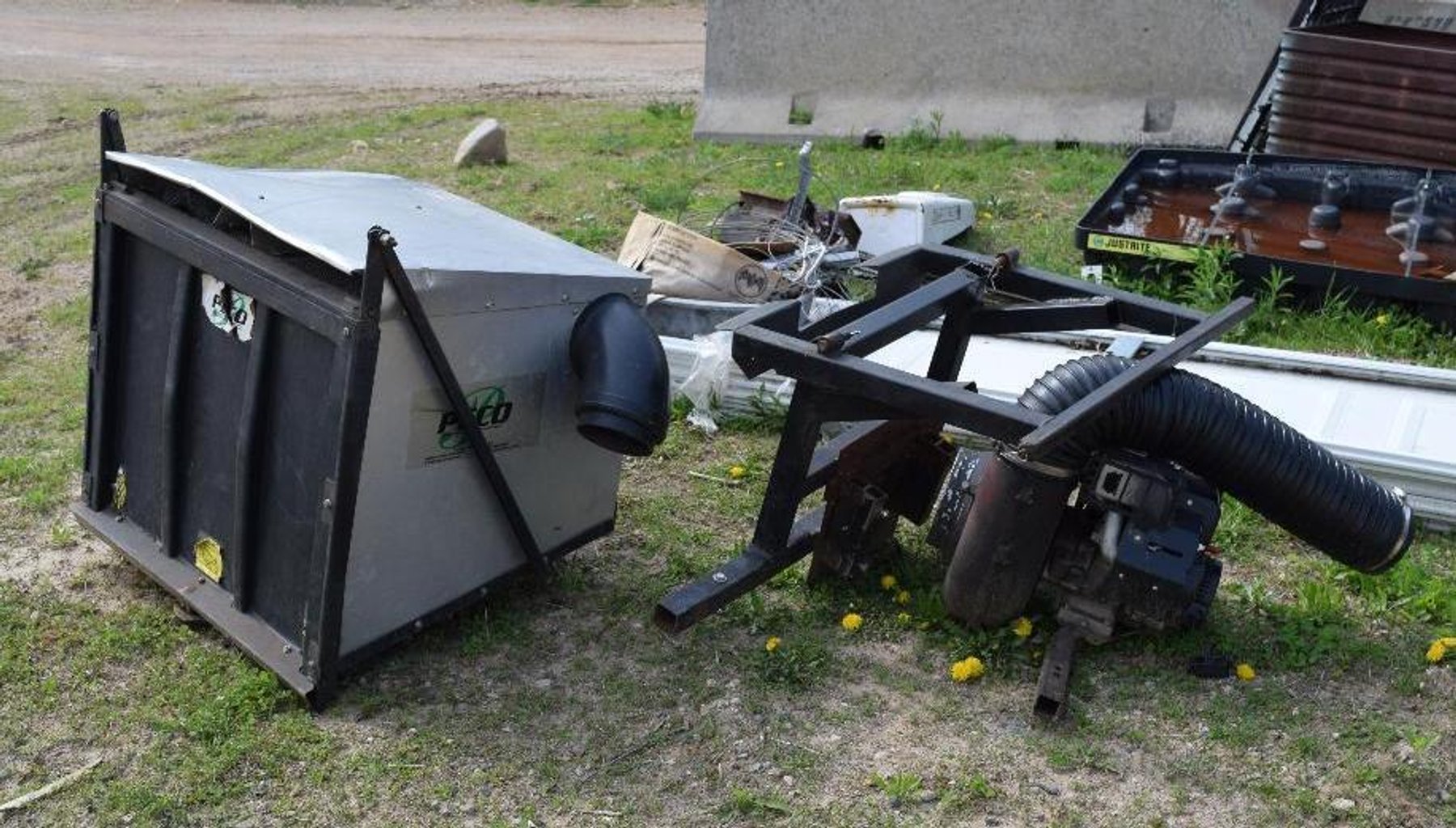 Ford Dump Truck With Plow, Mowers, Flatbed Trailer