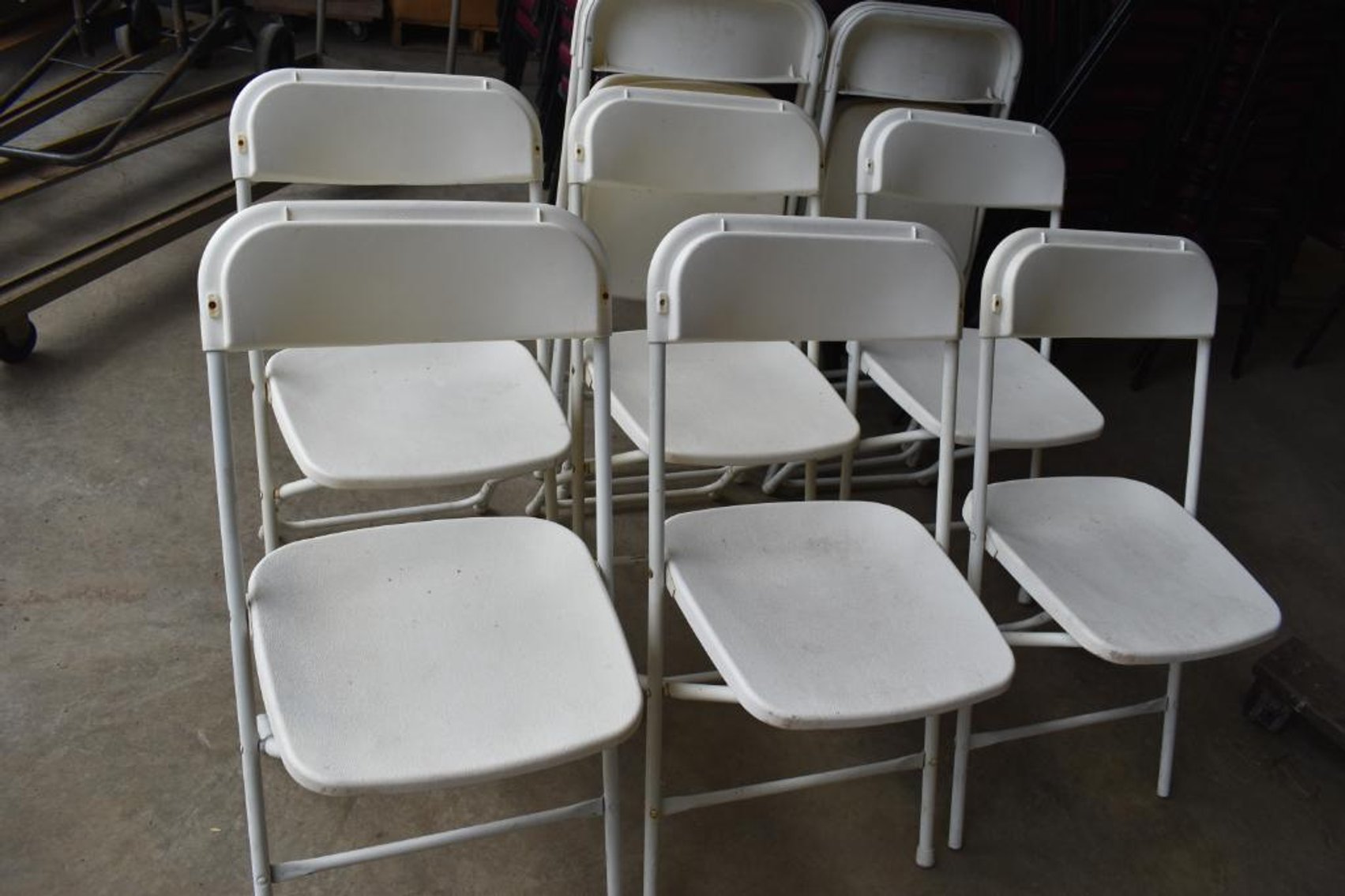 300+ Plastic Folding Banquet Chairs, 150 Stackable Banquet Chairs, & (12) Round Banquet Tables